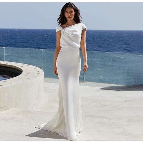 Simple Beach Mermaid Wedding Dress Custom Made Ruched Off White Princess Cap Sleeves Buttons Up Bridal Gowns Backless Plus Sizes