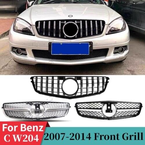 Front Bumper Grilles For Mercedes Benz W204 C Class 2008-2014 C180 C200 C250 C300 C350 Tuning Sport Diamond AMG GT Style Grill