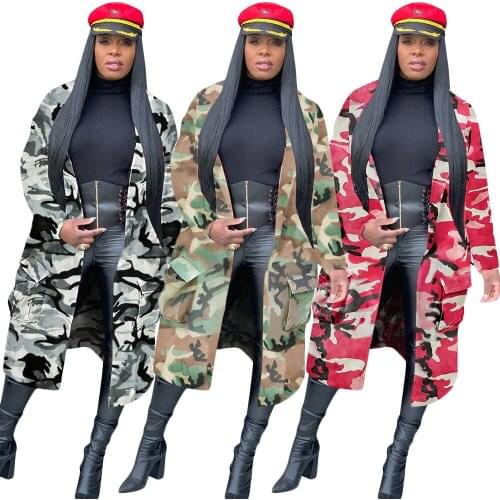S3882 Wholesale Items Fall Jackets Women Jackets 2020 Camouflage Patchwork Trench Coat Denim Jacket Women