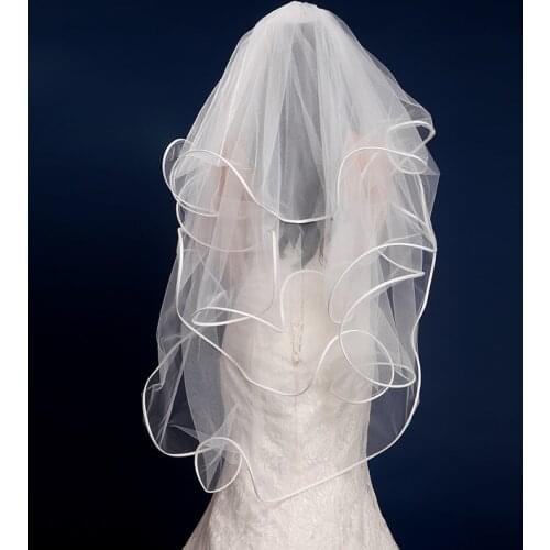 Cheapest Real Sample Wedding Veils Satin Edge Veils For Wedding Dresses Bridal Gowns Bridal Accessories Cheap In Stock
