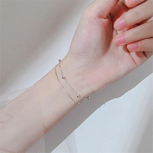 925 Sterling Silver Link Chain Round Bead Charm Bracelet & Bangle For Women Wedding Jewelry Accessories sl324