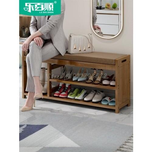 Shoe Changing Stool Shoe Cabinet Household Door Shoe Stool Solid Wood Shoe Rack Entering the Door Sit On Shoe Stool Getting Star