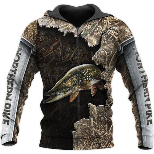 Northern Pike Fishing 3D All Over Printed Zip Hoodies Unisex Hip Hop Fashion Tops
