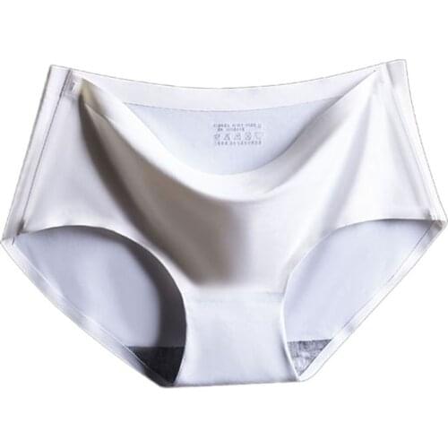 Women Ice Silk Seamless Underwear Solid Color Mid Rise No Show Invisible Panties