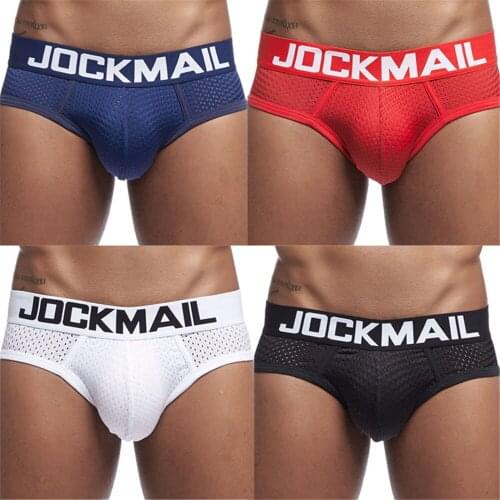 JOCKMAIL mens underwear 4 Pack ice silk Sexy Men Mesh Briefs Polyester Slip Cueca Male Comfortable Panties sissy gay underwear