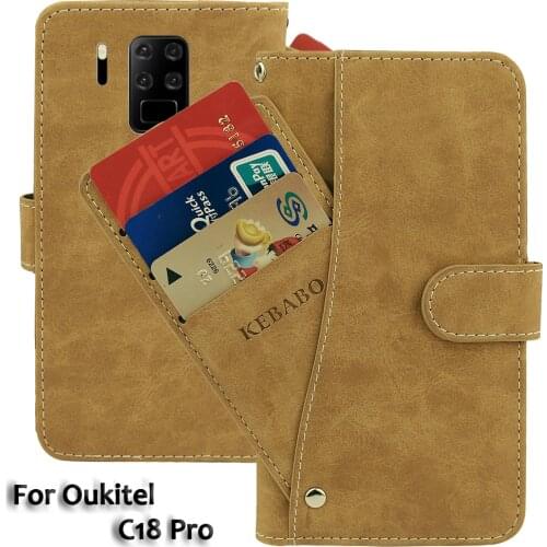 Vintage Leather Wallet Oukitel C18 Pro Case 6.55" Flip Luxury Card Slots Cover Magnet Phone Protective Cases Bags