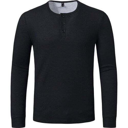High Quality Basic 3 Button Henley T-shirt Men 2020 New Casual Long Sleeve V Neck Heavyweight Tshirt Male Cotton Tee Shirt Homme
