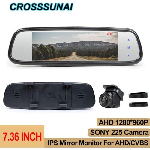CROSSSUNAI 7.36inch IPS Car Rearview Touch Screen Mirror Monitor With AHD 960P Color SONY225 Camera Parking Universal Back Clip