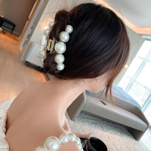 2021 Women Simple Elegant Acrylic Imitation Pearl Hollow Bow Hair Claw Vintage Clips Headband Hairpin Fashion Accessories