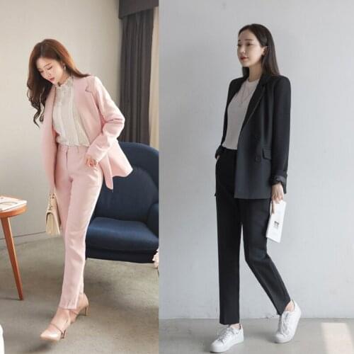 Women two piece outfits suit female spring and autumn fashion temperament Slim OL professional solid color suit