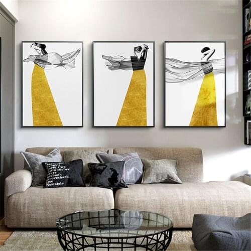 Modern Canvas Prints Golden Girl Figure Painting Nordic Posters Living Room Bedroom Picture Wall Art Home Decor