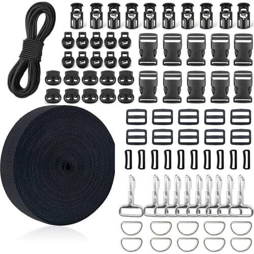 10 Yards Webbing Strap with Side Release Buckles, Snap Hooks,Spring Cord Locks and Elastic Cord for Luggage Backpack Repairing