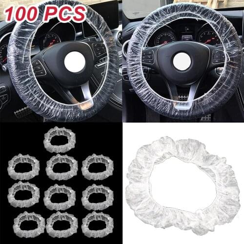 100pcs Transparent Steering Wheel Covers Disposable Cover for Max.15.7" Car Steering Wheel
