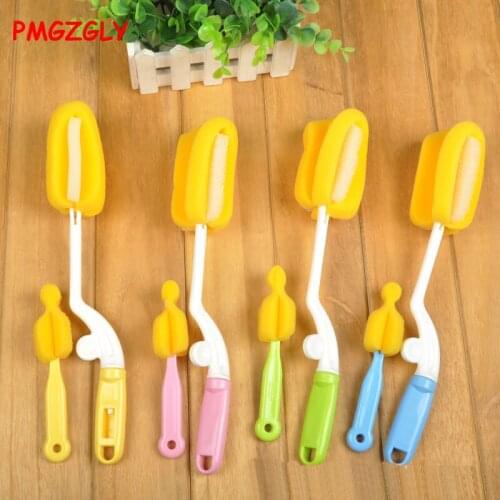 2pcs/set Baby Bottle Brush Nipple Brush 360-degree Rotating Head Cleaning Sponge Cup Brush Kit Bottle Brushes