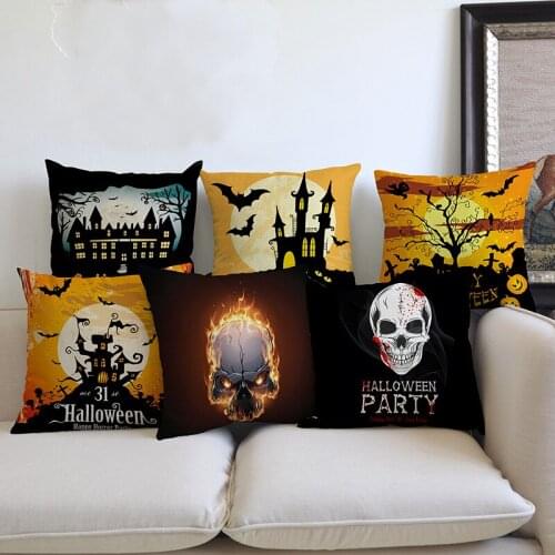 2018 New Halloween Throw Pillow Decoration Art Black Cat Castle Bat Witch Pumpkin Scary face Print Sofa Decorative Cushion Cover