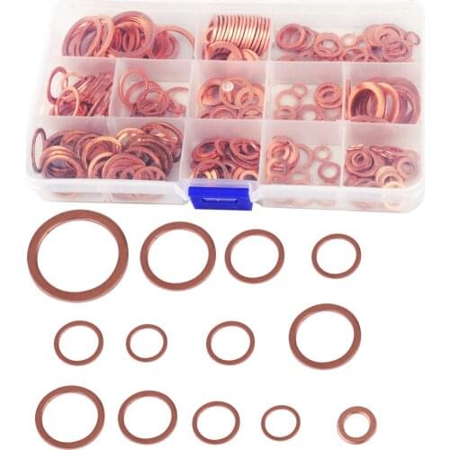 280x Assorted Engine Box Washers Solid Red Copper Sump Plug Washer Seal Flat Ring Set + Box For VW Audi BMW Honda Kia Ford