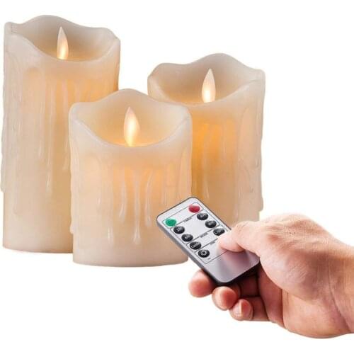 3Pcs Flickering Flameless Remote Battery LED Electronic Candle, Swing Tea Lights for Christmas Dinner Party Wedding Decoration