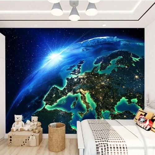 Papel De Pared 3D Blue Universe Space Planet Photos Wallpapers Mural Living Room TV Sofa Background Wall Home Decor 3D Poster