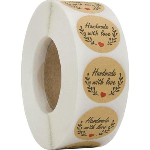 500Pcs/roll Handmade with love stickers for Business DIY Gifts Baking Package Label Envelope Seal Stationery Kraft Paper sticker