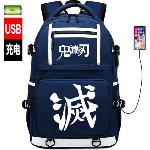 Anime Demon Slayer Luminous School Shoulder Bag Kimetsu no Yaiba USB Port Cosplay Backpack Cartoon Laptop Travel Rucksack Gift
