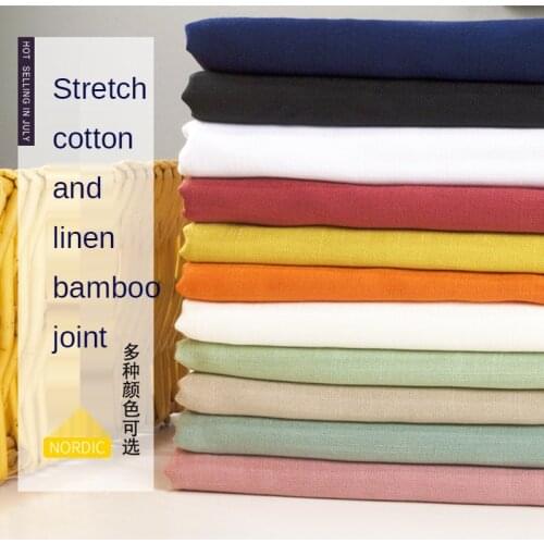 Bamboo Fabric Elastic Drape Cotton Linen Clothing Thin Trousers Dress Sofa Cover Solid Color Brocade Blue White Black Sewing Diy