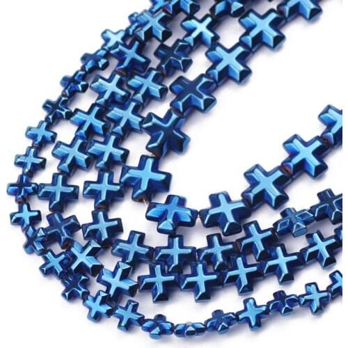 Cross Jesus Natural Hematite Stone 6/8/10MM Blue Spacer Charm Loose Beads For Jewelry Making Diy Bracelet Necklace Accessories