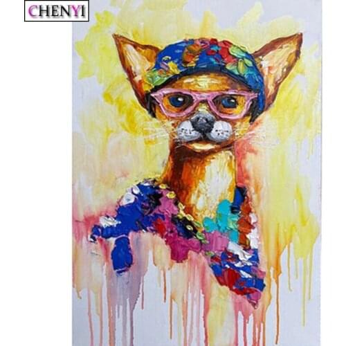 CHENYI New Full Square 5D Diy Diamond Painting Dog Diamond Embroidery Chihuahua Cross Stitch Rhinestone Diamond Mosaic Art Decor