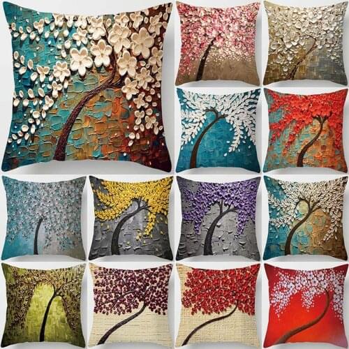 Flower Tree Pattern Decorative 45*45 Cushions Pillowcase Polyester Cushion Cover Throw Pillow Sofa Decoration Pillowcover 40896