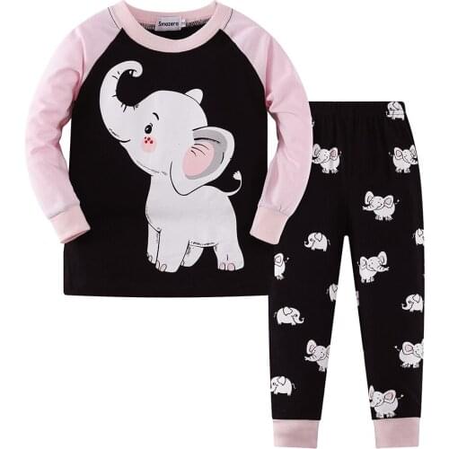 Girls Pyjamas Set Long Sleeve Elephant Pjs Kids Cotton Pajamas Christmas Sleepwear Tops & Pants Children Outfit Age 2-7 Years