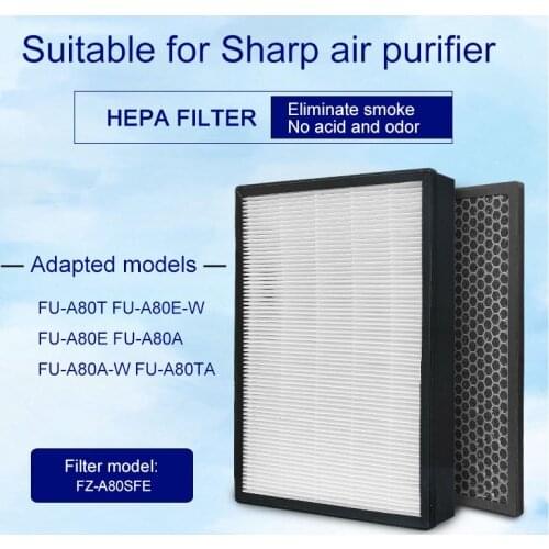 For Sharp Air Purifier FZ-A80SFE FU-A80T FU-A80E-W FU-A80E FU-A80A H12 Hepa Filter & High Quality Activated Carbon Filter PM2.5