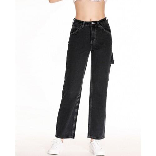 2020 High Waist Straight Jeans Women Baagy Boyfriend Overalls Loose Wide Leg Denim Pants Washed Retro Autumn Winter Long Jean