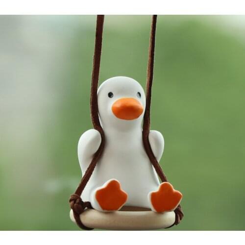 Gypsum Cute Anime Car Accessorie Swing Duck Pendant Auto Rearview Mirror Ornaments Birthday Gift Auto Decoraction Car Fragrance