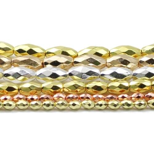 Faceted Rice Grains Oval Natural Stone Hematite Rose Gold 3/4/6MM Spacer Loose Beads For Jewelry Making Handmade DIY Bracelets