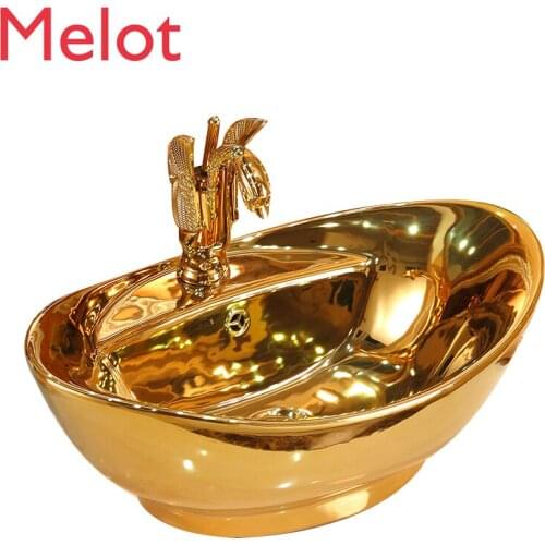Ceramic Ingot Golden Table Basin Art Basin European-Style Bathroom Basin Washbasin Modern Retro Sink