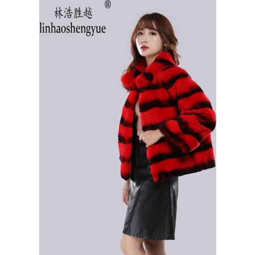Linhaoshengyue 2020 Real fur 60cm rabbit fur women coat fashion warm winter freeshipping