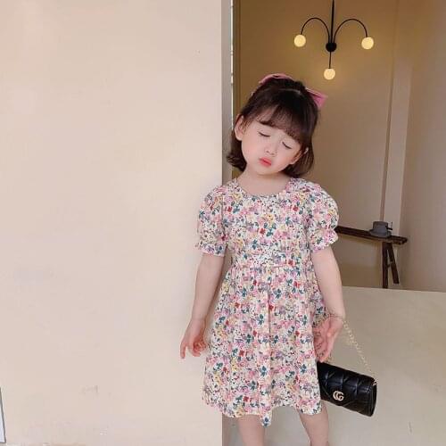 Fashion Korean Little Girls Clothes Kids Dresses for Girls Backless Flower Short Sleeve Princess Dress Party Coostume Vestidos