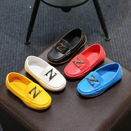 Baby Boys Leather Shoes Children Loafers Slip-on Soft Leather Kids Flats Fashion Letter Design Candy For Toddlers Big Boys