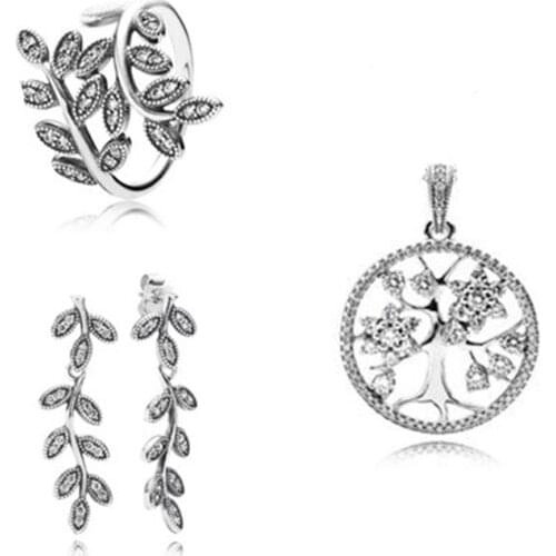 NEW925 sterling silver jewelry tree leaves petals rings pendants earrings set elegant gifts silverware factory outlets