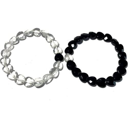 Wholesale 2021 New Couple Bracelet Faceted Heart Shape Natural Stone Beads White Crystal Black Onyx Fashion Jewelry For Lovers