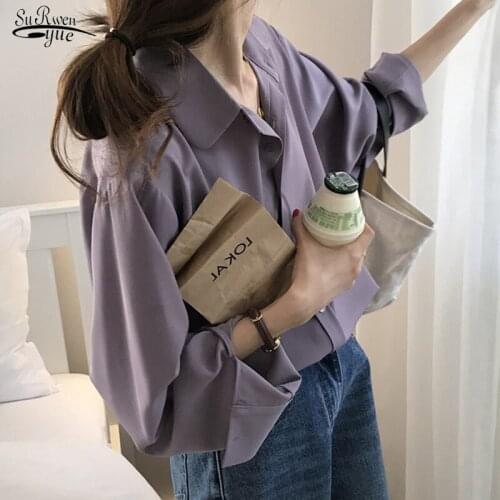 Autumn Solid Long Sleeve Chiffon Womens Blouse 2021 Casual Cardigan Womens Shirts Plus Size Single Breasted Female Tops 11364