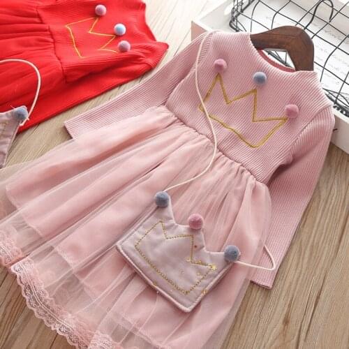Baby girls dress autumn Spring clothing for Children cotton Princess dresses kids Clothes with bag 0-4 Years fashion Tutu dress