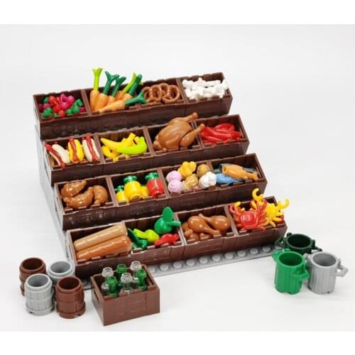 Food Stand DIY Building Blocks Banana Apple Pretzel Toys MOC Parts City Accessories Bricks Compatible Major Brand