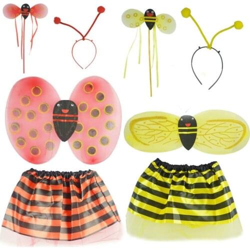 Kids Girls Gifts Novelty Bee Ladybug Wings Headband Magic Wand Skirt Cosplay Animal Costumes Fancy Dress Party Accessories