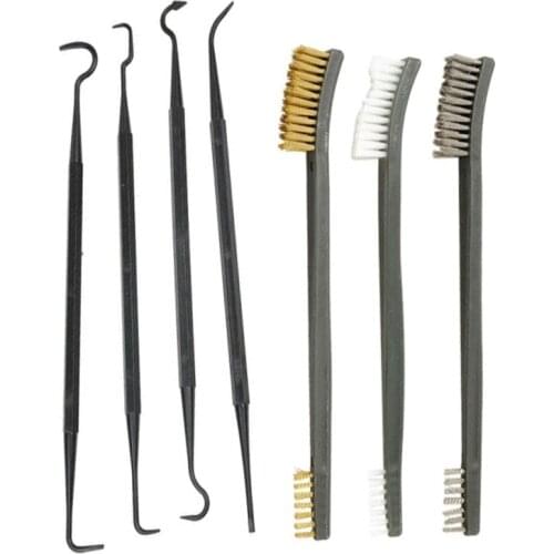 Durable 3Pcs Steel Wire Brush +4Pcs Nylon Pick Set Universal Gun Hunting Cleaning Kit Tactical Rifle Pistol Gun Cleaning Tool