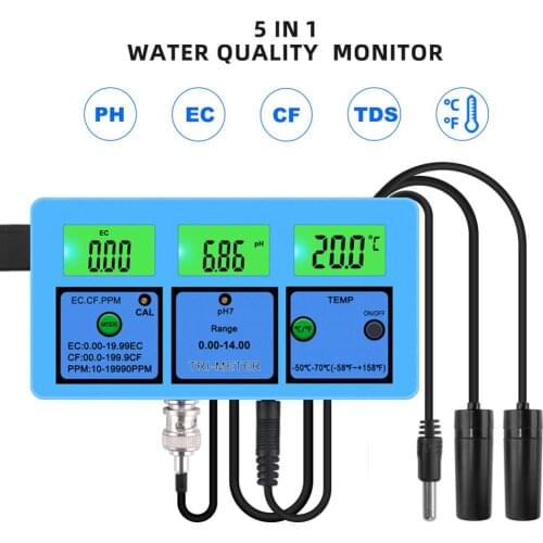 Professional 5 In 1 Online Multi-parameter Water Quality Monitor PH Meter EC Meter CF TDS Temperature Aquarium Acidity Meter