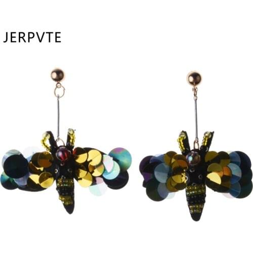 JERPVTE Handmade Bee Shaped Statement Multicolor Crystal Wedding Earrings Long Cute Animals Women Drop Earrings Jewelry