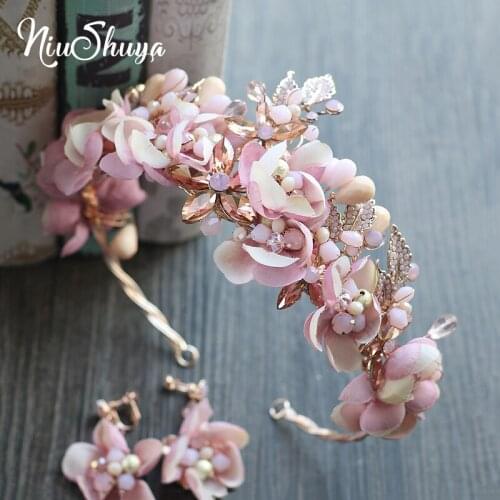 NiuShuya Silk Yarn Flower Bride Headdress Beauty Wedding Hair Accessories Pink Hair Ornament Bridesmaid Headband Headwear