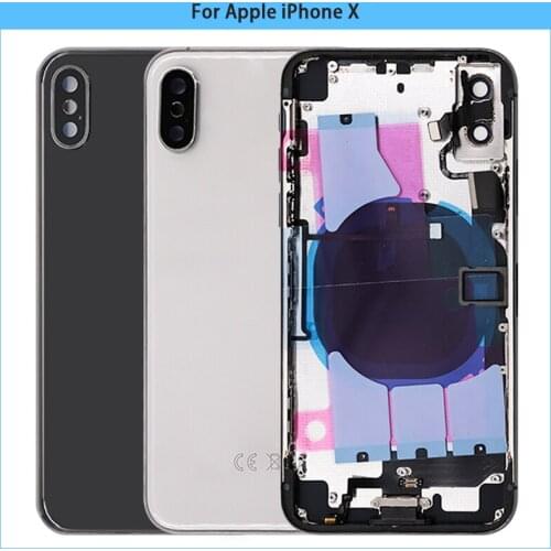 For Apple iPhone X Glass Battery Back Cover Rear Door Middle Frame Chassis X Full Housing Case With Flex Cable Part Replace