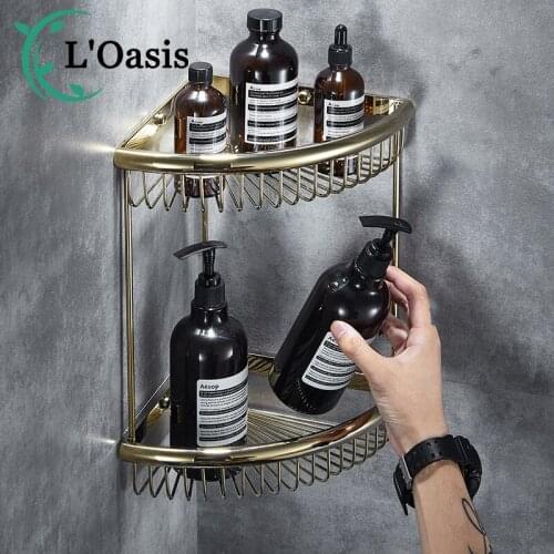 Bathroom Triangle Rack Bathroom Wall Hanging Corner Rack Shower Room Double-Layer Corner Rack Copper Mesh Basket Storage Rack