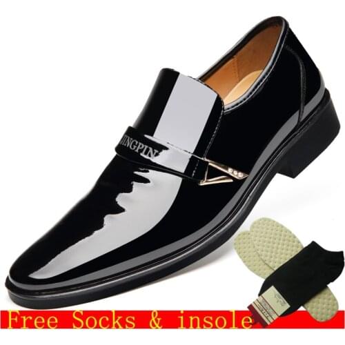 British Mens Slip on Split Leather Pointed Toe Men Dress Shoes Business Wedding Oxfords Mens Formal Dress Shoes Loafers